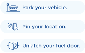 Park your vehicle pin your location in the mobile app and unlatch your fuel door